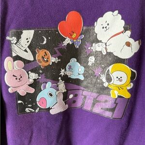 BT21 Purple Graphic Sweatshirt Space Squad Cartoon XL Heavyweight Cotton FLAWED